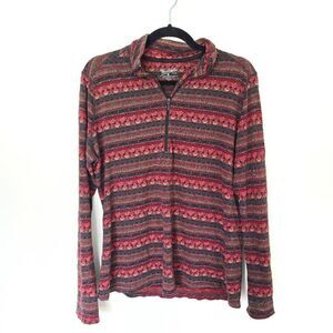 Woolrich Sweater Women's‎ Medium Burgundy 100% Cotton Geometric 1/4 Zip Pullover
